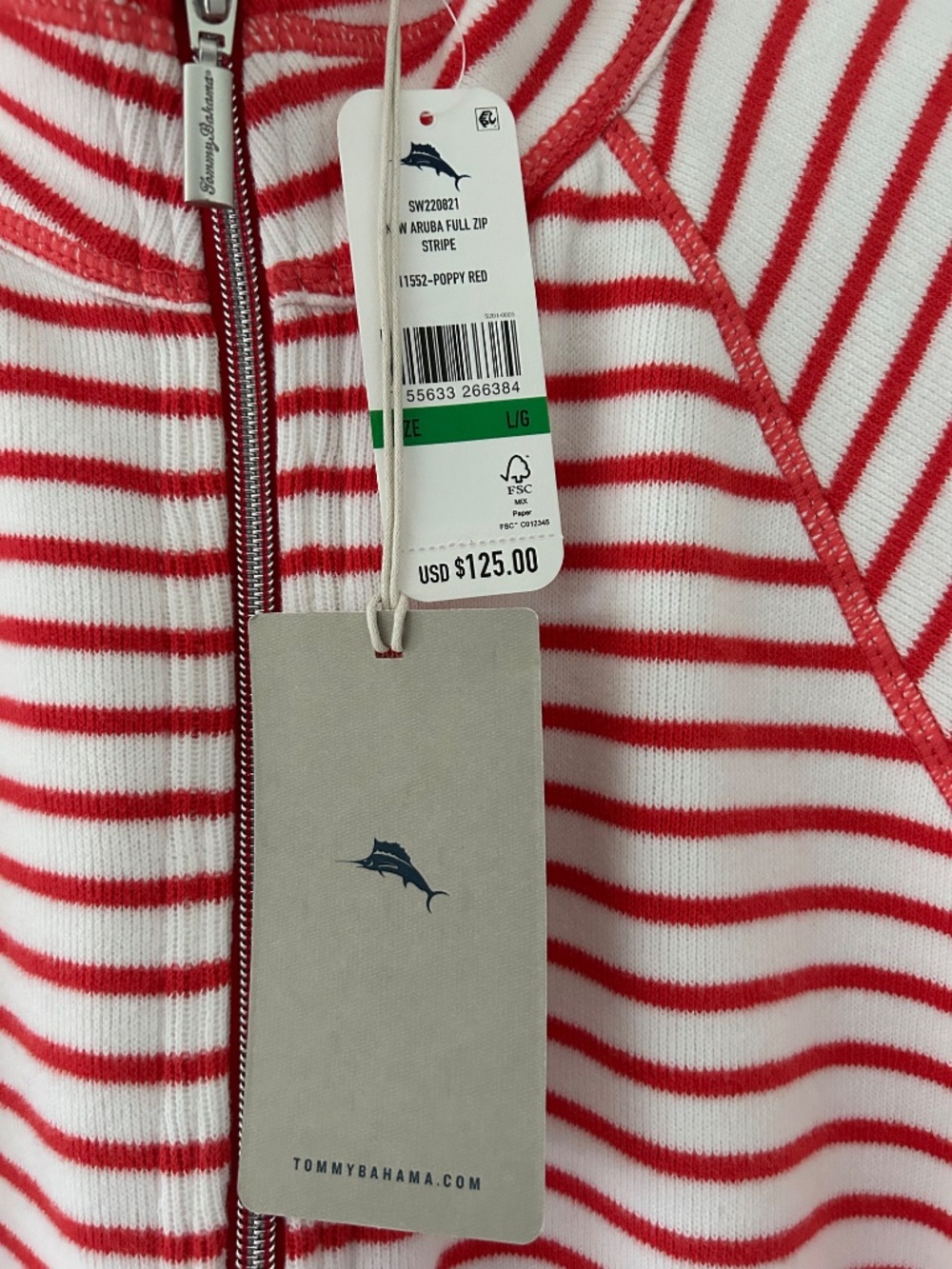 NWT Tommy Bahama New Aruba Full Zip Stripe Poppy Red Sz L - Picture 3 of 7